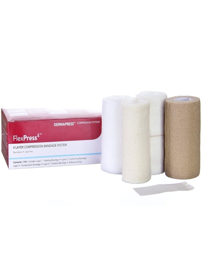 DermaRite's FlexPress4 Elastic 4 Layer Compression Bandage System - Manage Edema & Venous Leg Ulcers, All-in-One Kit, Various Sizes, 1 Count, 1 Pack - Image 1